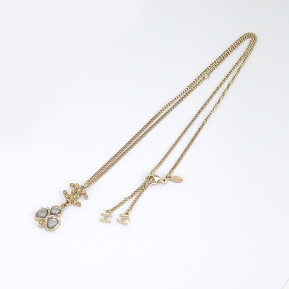 CHANEL CC Logos Gripoix Stones Charm Necklace 23" Gold Tone A12A Auth w/Box - Picture 4 of 7
